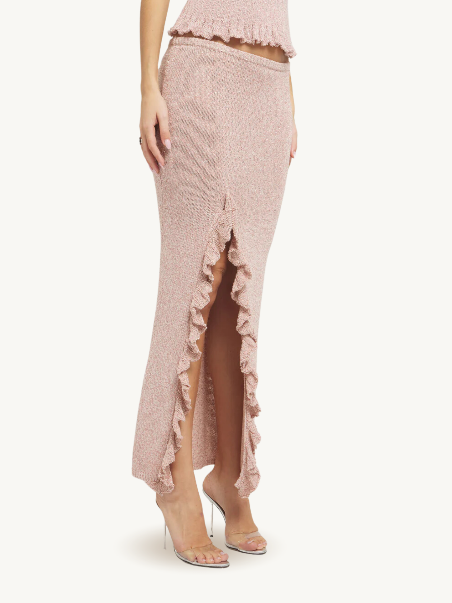 Michaela Split Skirt - Blush Sequin