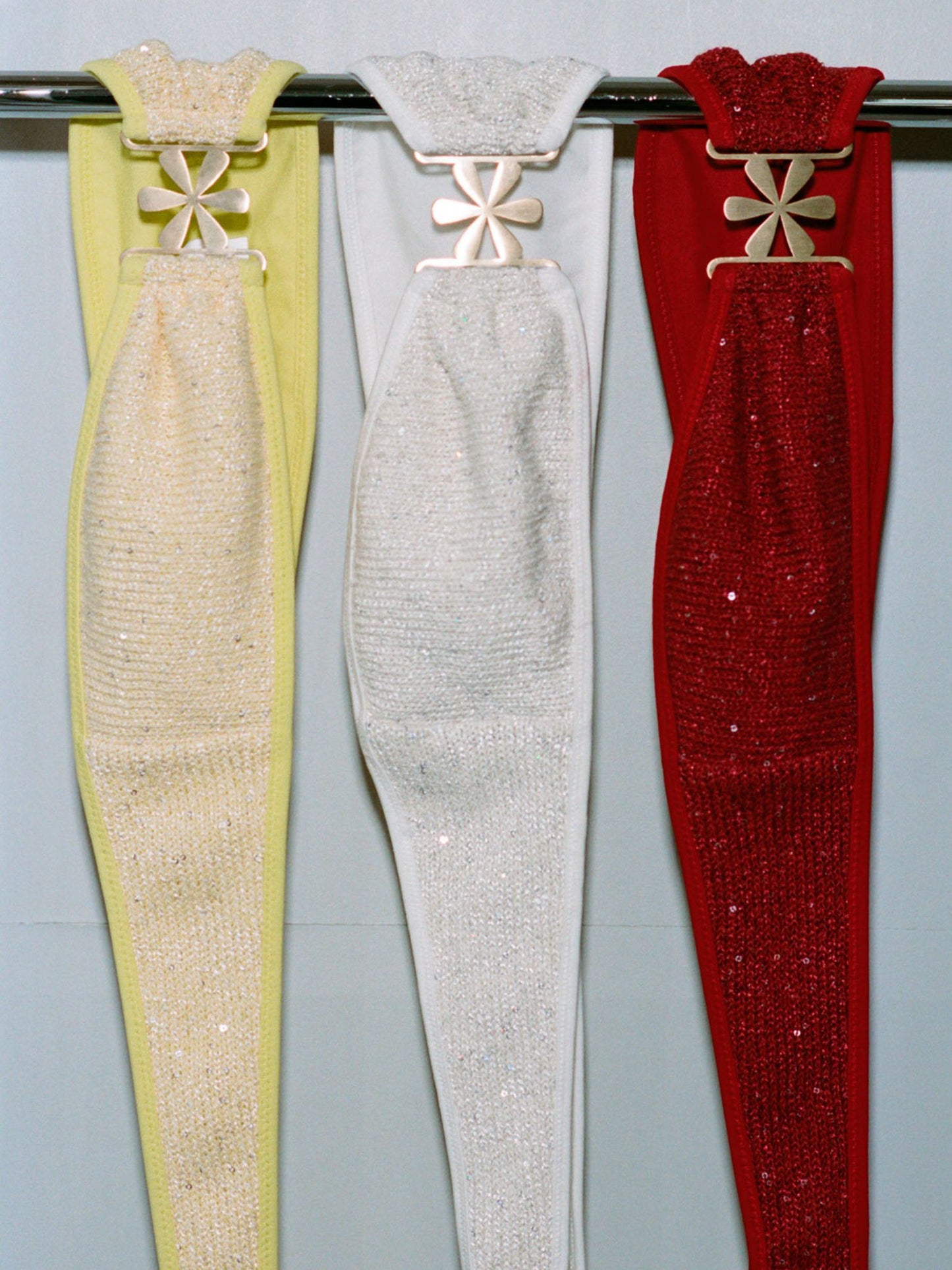 Mia Knitted Bikini Top - Butter Yellow Sequin