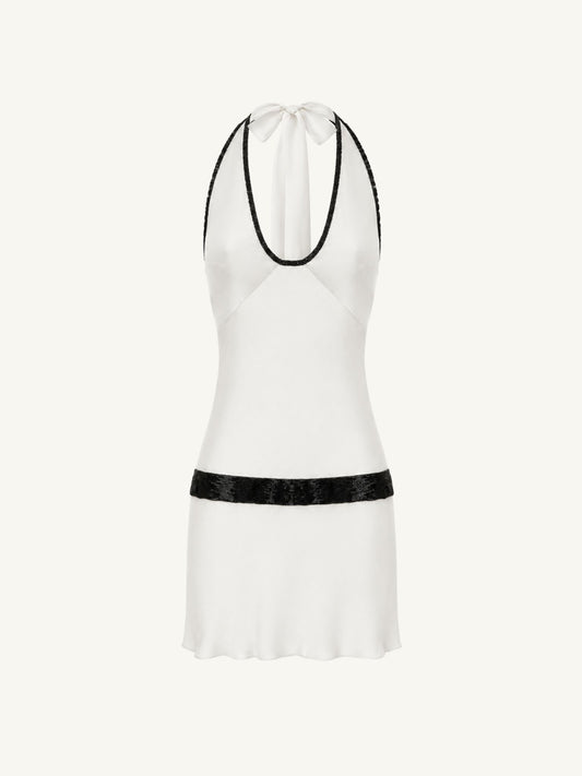 Celine Hand Beaded Mini Dress - Salt/Black