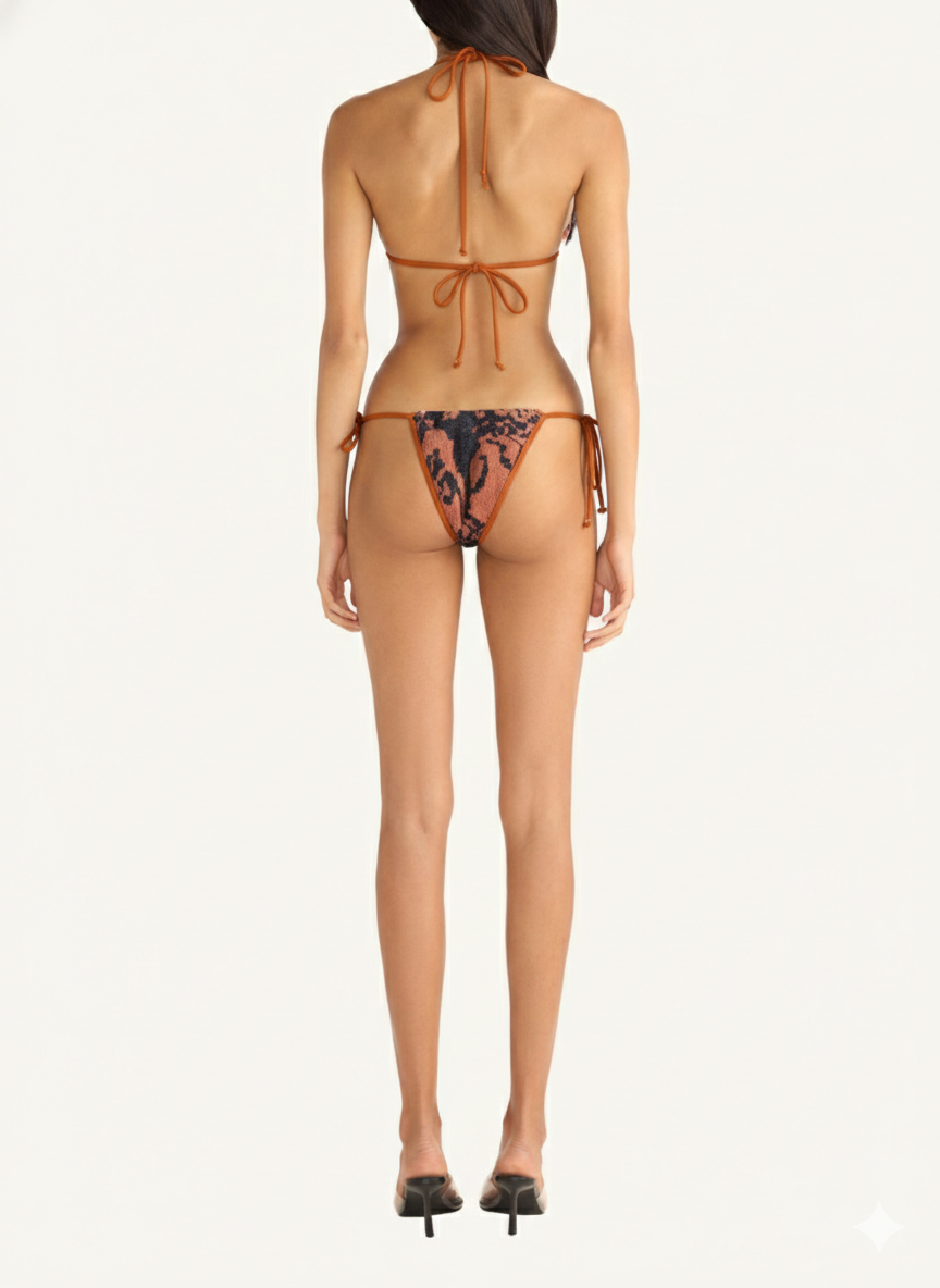 Stella Knitted Bikini Top - Burnt Orange/Black