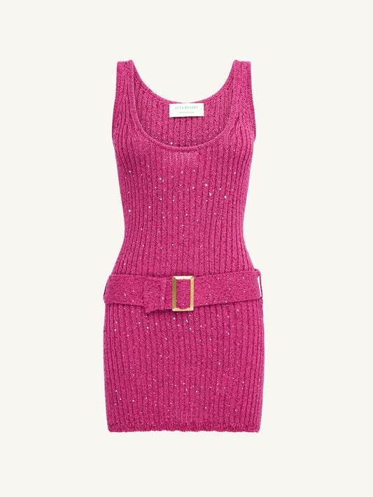 Ana Belted Mini Dress - Geranium Sequin