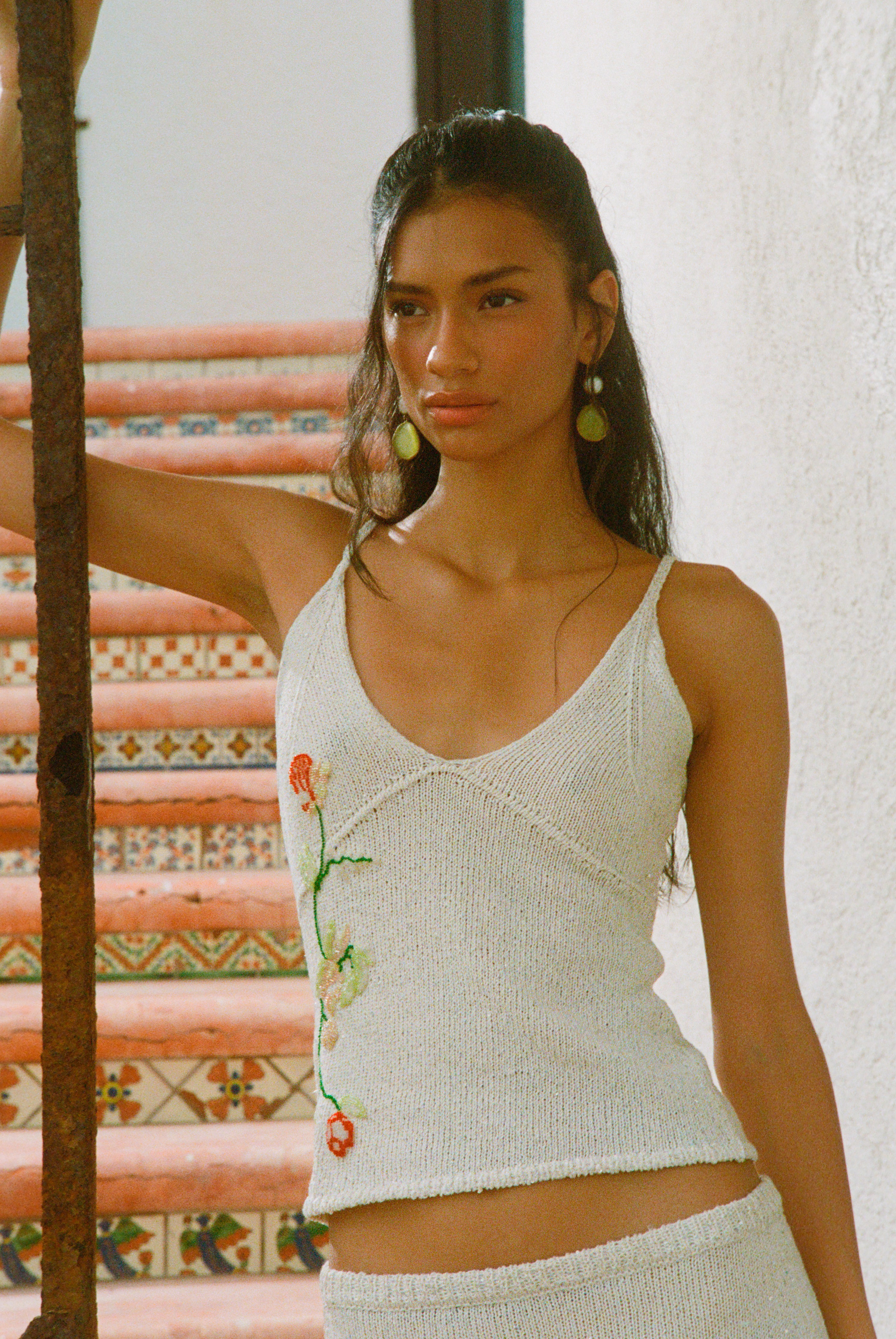 Carolina Embroidered Camisole - Star White Sequin – ASTA RESORT