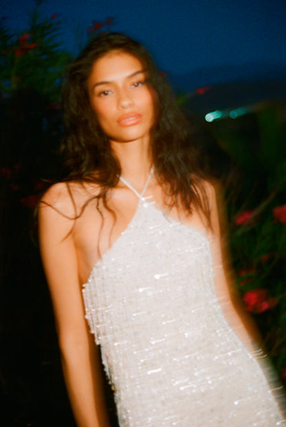 Rossana Hand Beaded Mini Dress - Salt Sequin