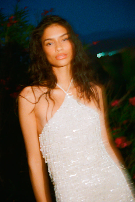 Rossana Hand Beaded Mini Dress - Salt Sequin