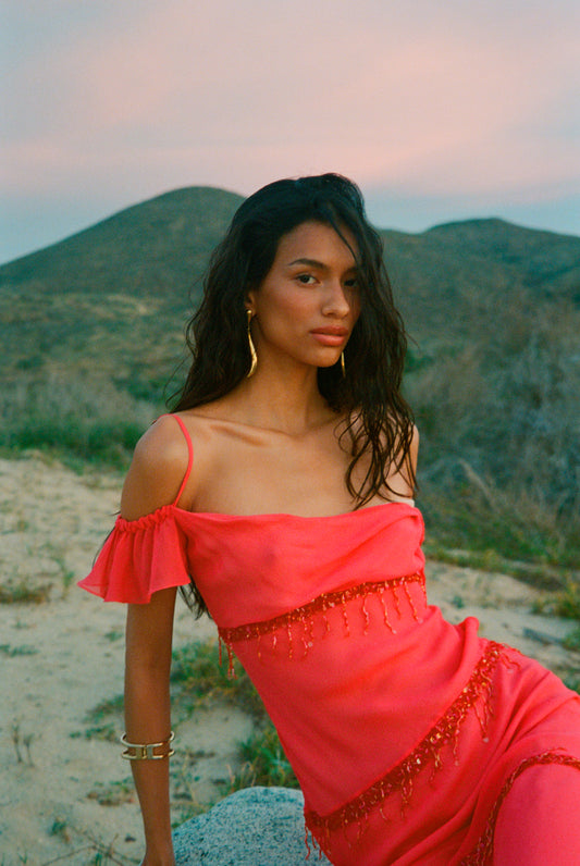 Layla Hand Beaded Gown - Geranium