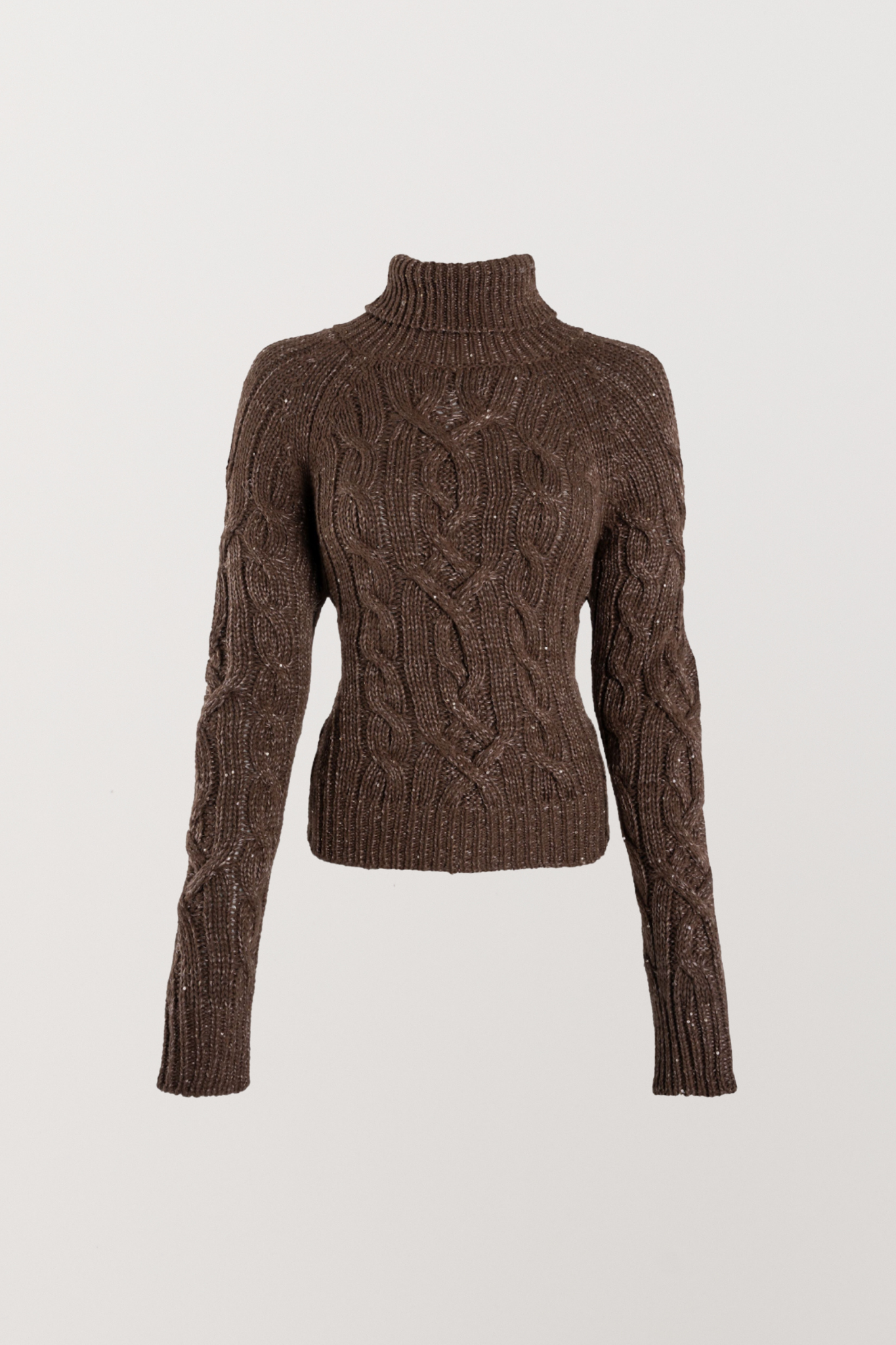 Elsa Cable Knit Sweater - Tobacco Sequin