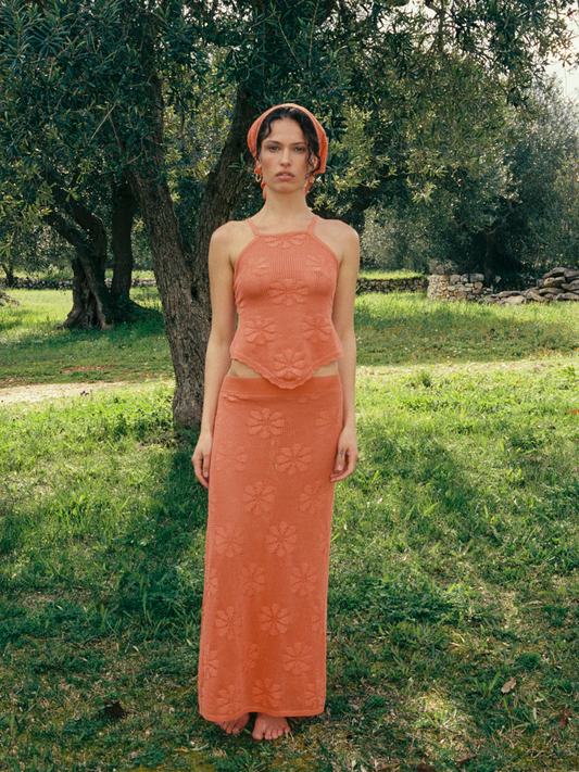 Bruna Crochet Skirt - Tangerine