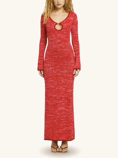 Fiona Long Sleeve Keyhole Dress - Ruby Sequin