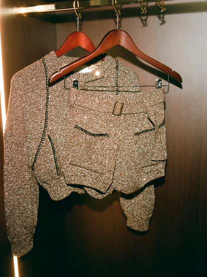 Voyager Knitted Bomber Jacket - Espresso Sequin