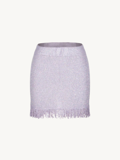 Dana Fringe Mini Skirt - Lavender Sequin