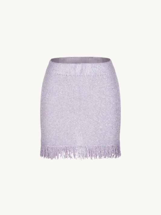 Dana Fringe Mini Skirt - Lavender Sequin