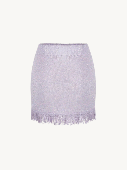 Dana Fringe Mini Skirt - Lavender Sequin