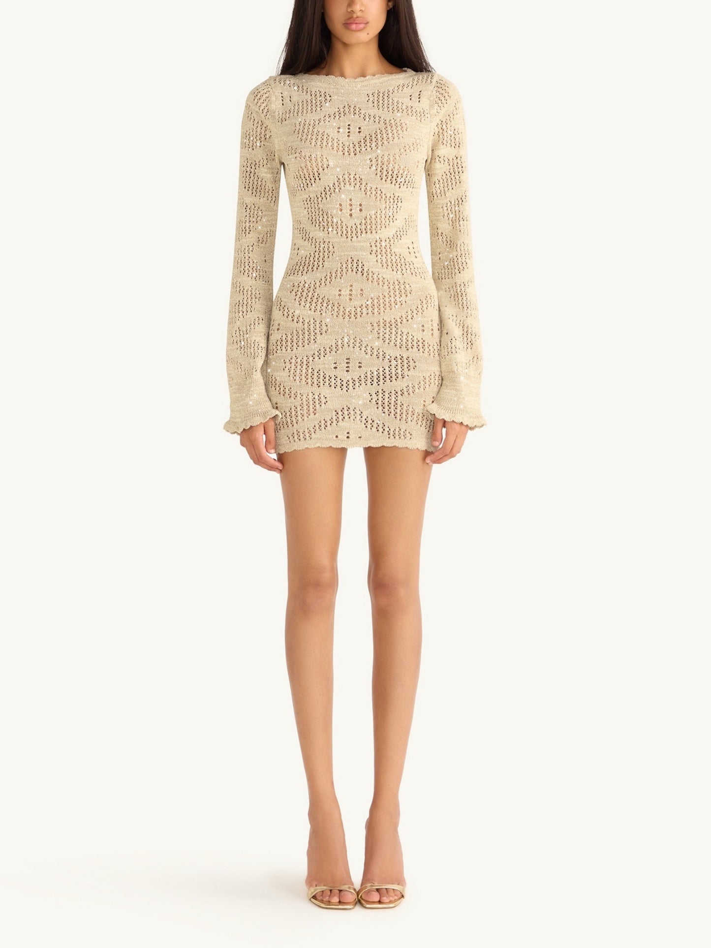 Eve Long Sleeve Mini Dress - Sand Shimmer