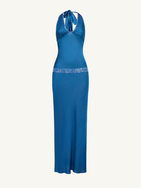 ASTA RESORT Celine Hand Beaded Dress in Blue
