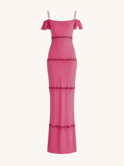 Layla Hand Beaded Gown - Geranium