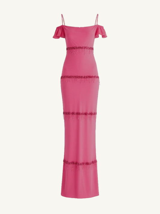 Layla Hand Beaded Gown - Geranium