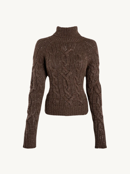 Elsa Cable Knit Sweater - Tobacco Sequin