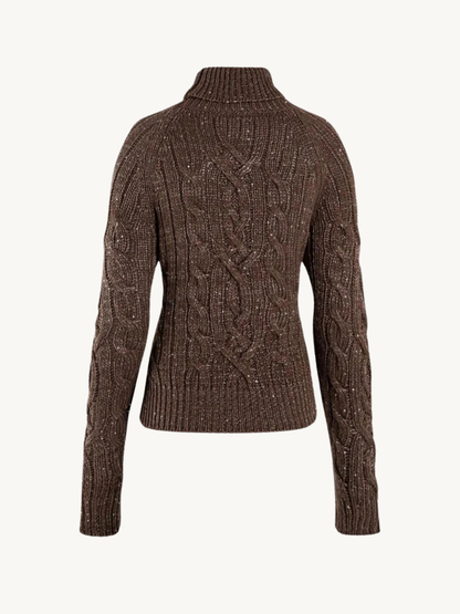 Elsa Cable Knit Sweater - Tobacco Sequin