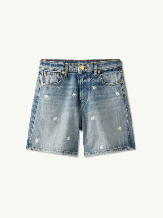 Jas Embroidered Denim Short - Vintage Blue