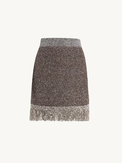 Bianca Fringed Mini Skirt - Tobacco Sequin