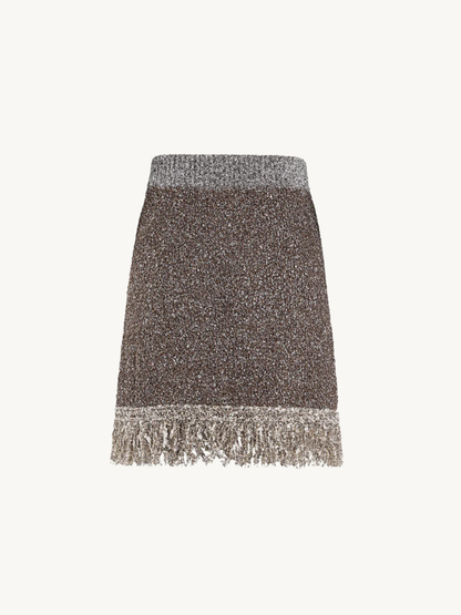 Bianca Fringed Mini Skirt - Tobacco Sequin