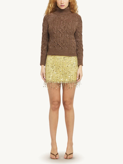 Elsa Cable Knit Sweater - Tobacco Sequin