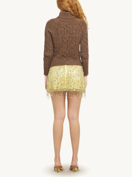 Elsa Cable Knit Sweater - Tobacco Sequin