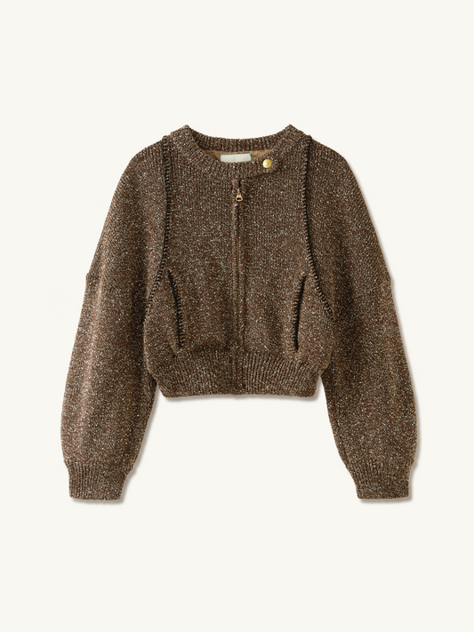 Voyager Knitted Bomber Jacket - Espresso Sequin