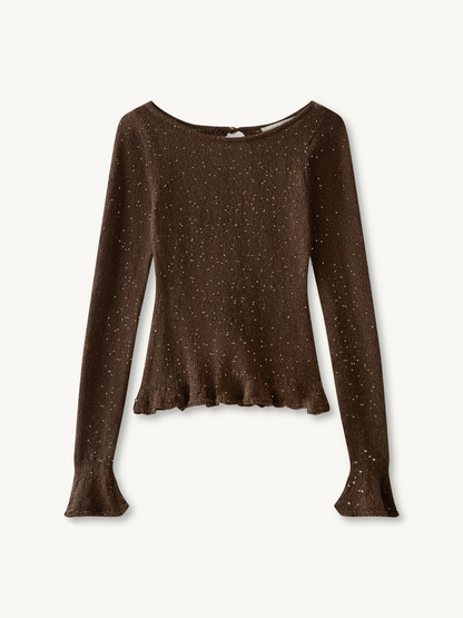 Michaela Longsleeve Top - Dark Chocolate Sequin