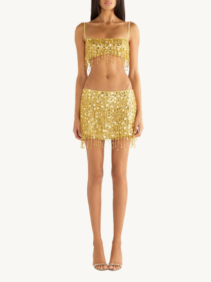 Yasmin Hand Beaded Mini Skirt - Gold