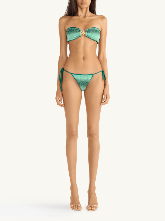 Mia Knitted Bikini Bottom - Palm Green Sequin