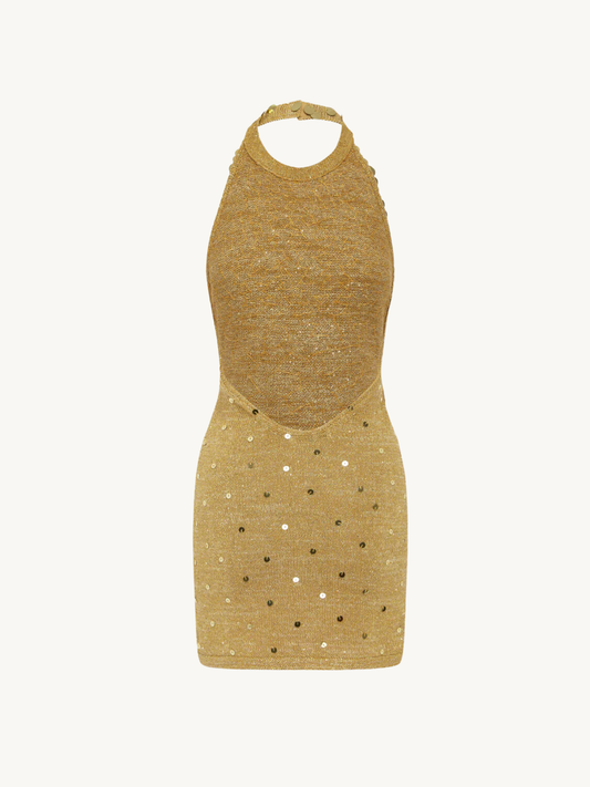 Alex Embroidered Mini Dress - Gold Sequin