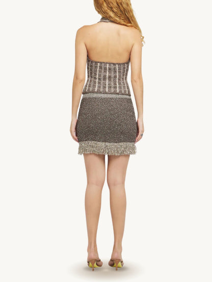 Bianca Fringed Mini Skirt - Tobacco Sequin