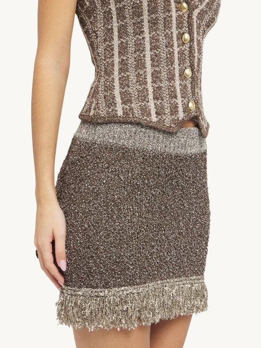 Bianca Fringed Mini Skirt - Tobacco Sequin