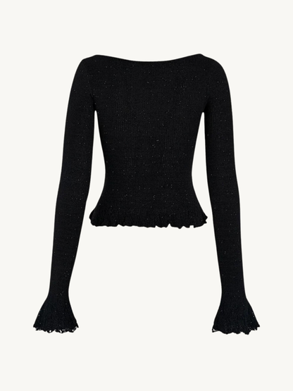 Michaela Longsleeve Top - Black Sequin
