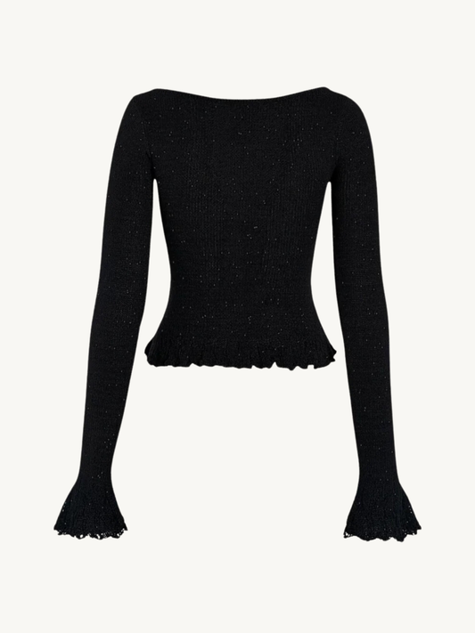 Michaela Longsleeve Top - Black Sequin