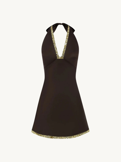 Celine Hand Beaded Mini Dress - Cocoa