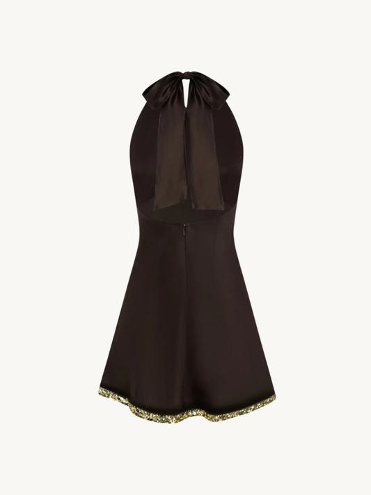 Celine Hand Beaded Mini Dress - Cocoa