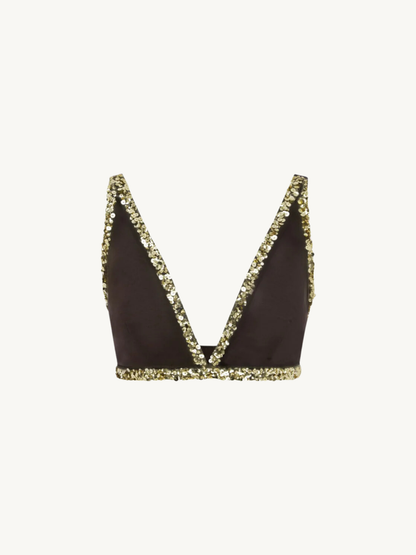 Celine Hand Beaded Bralette - Cocoa