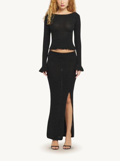 Michaela Longsleeve Top - Black Sequin