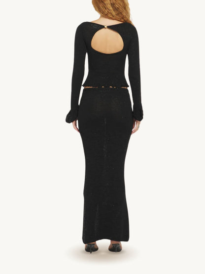 Michaela Longsleeve Top - Black Sequin