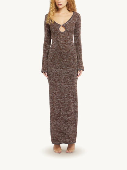 Fiona Long Sleeve Keyhole Dress - Tobacco Sequin