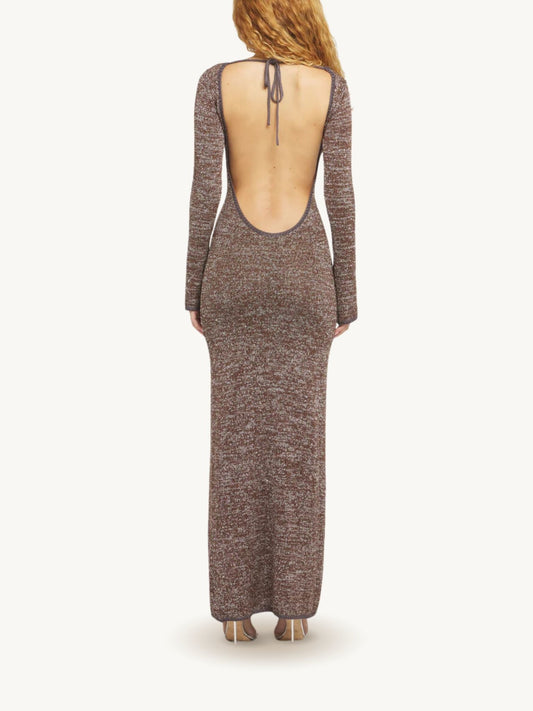 Fiona Long Sleeve Keyhole Dress - Tobacco Sequin