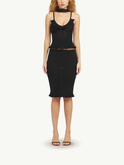 Michaela Midi Skirt - Black Sequin