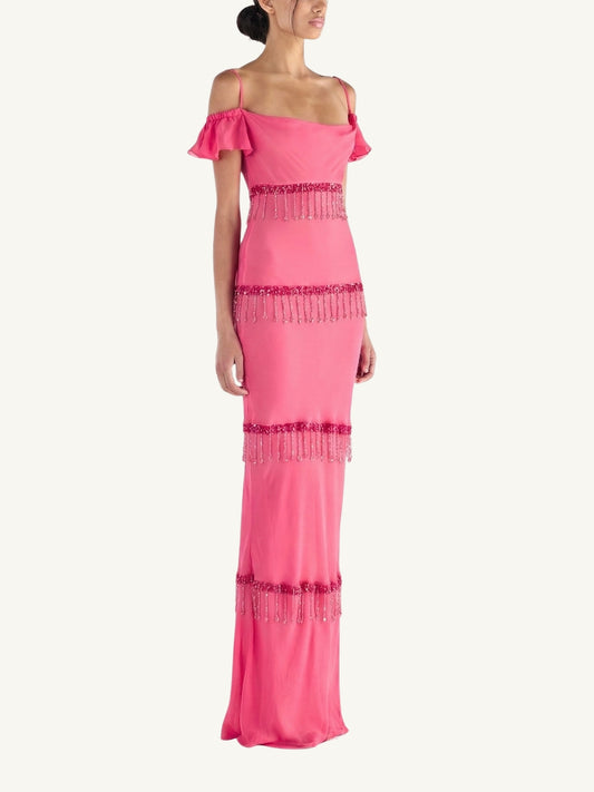 Layla Hand Beaded Gown - Geranium