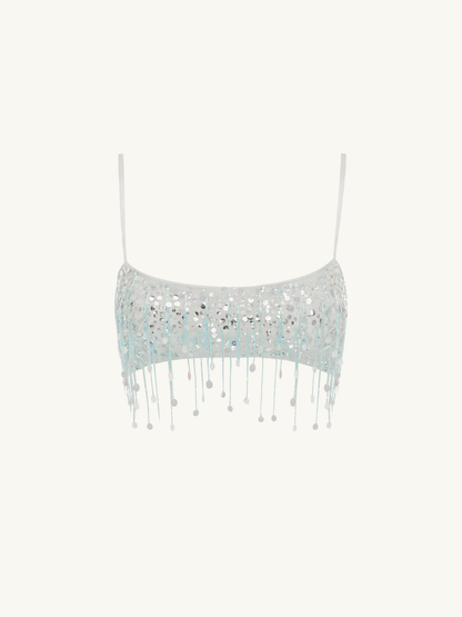 Yasmin Hand Beaded Bralette - Ice Blue