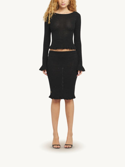 Michaela Midi Skirt - Black Sequin