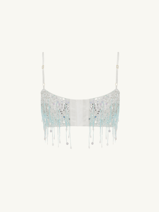 Yasmin Hand Beaded Bralette - Ice Blue