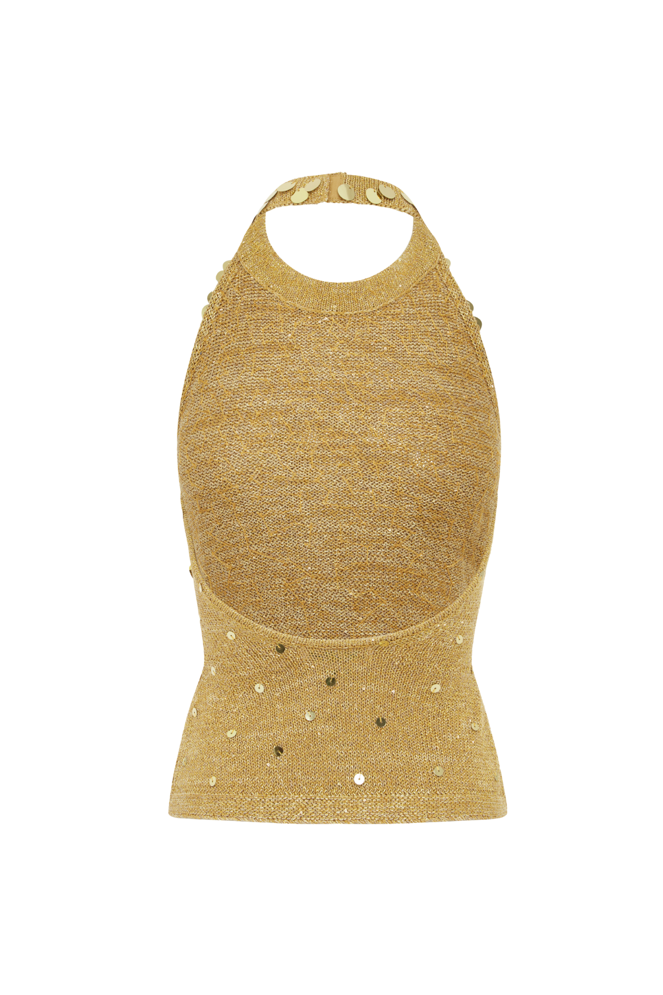 Alex Embroidered Halter Top - Gold Sequin