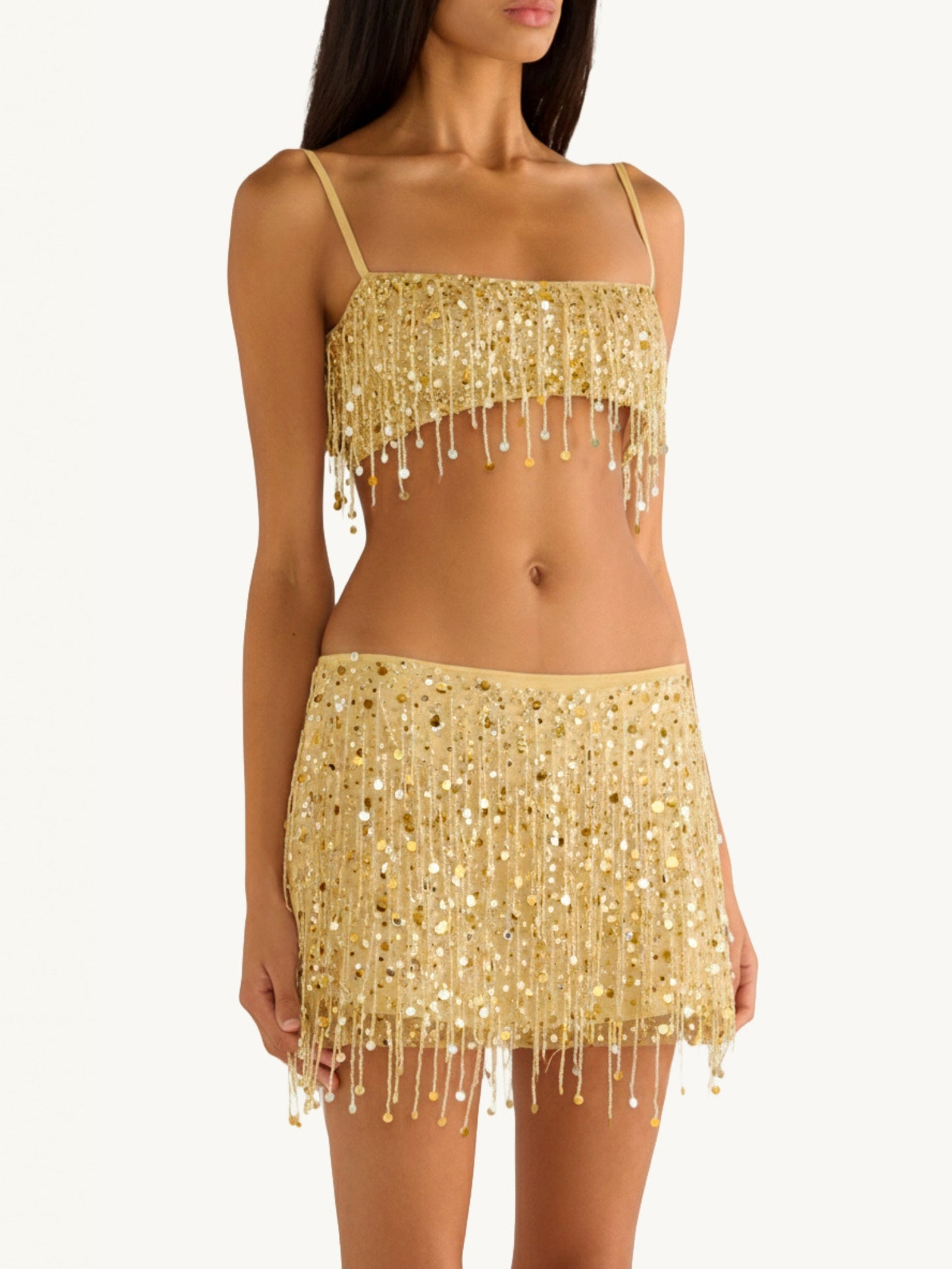 Yasmin Hand Beaded Mini Skirt - Gold